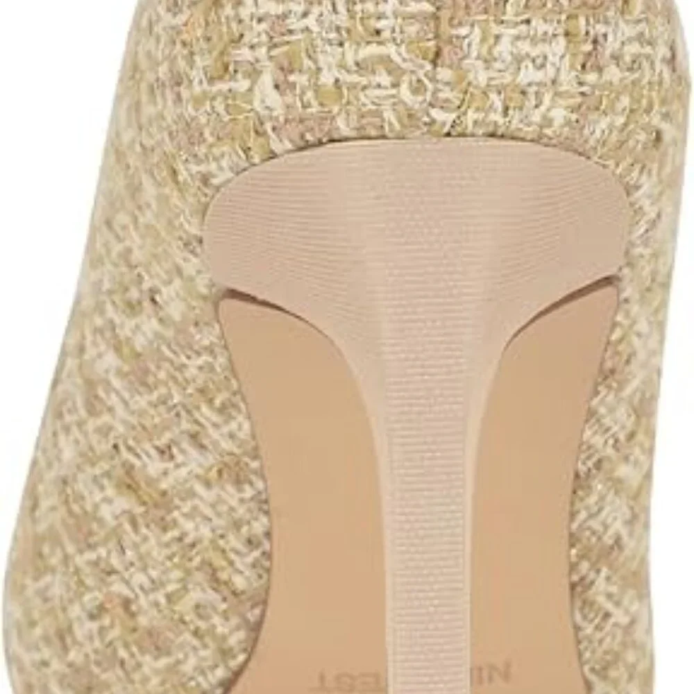 🤍 Nine West “Tatiana” Tweed Pointed-Toe Pumps — Beige/Gold (Size 7.5M) - Picture 4 of 5